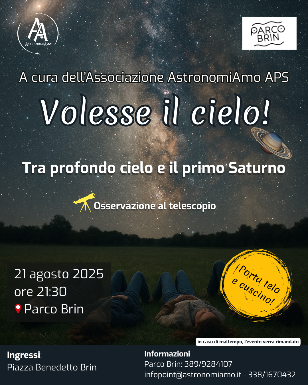 Locandina della serata Volesse il Cielo a Parco Brin