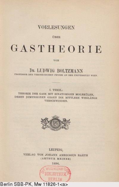 Copertina di Vorlesungen uber Gastheorie. Crediti Deutsches Text Archive