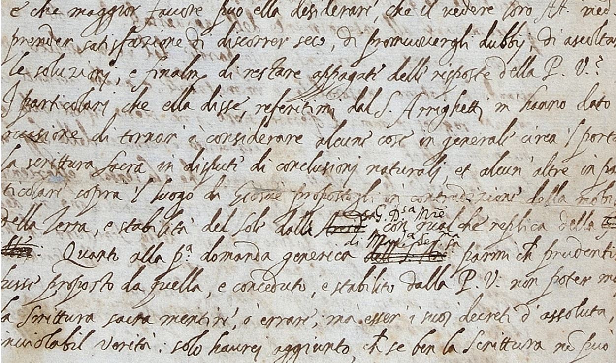 Lettera con la quale Galileo disquisisce contro la dottrina della Chiesa Cattolica, rinvenuta a Londra. Crediti The Royal Society