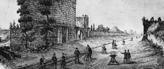 Misurazioni geodetiche sull'Appia Antica. Crediti Escursionismo.it