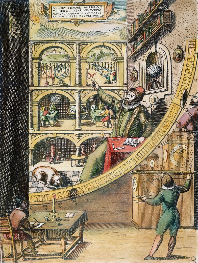 Gli strumenti e gli assistenti di Uraniborg. Incisione su rame, 1602 Foto: The Granger Collection, New York / Cordon Press