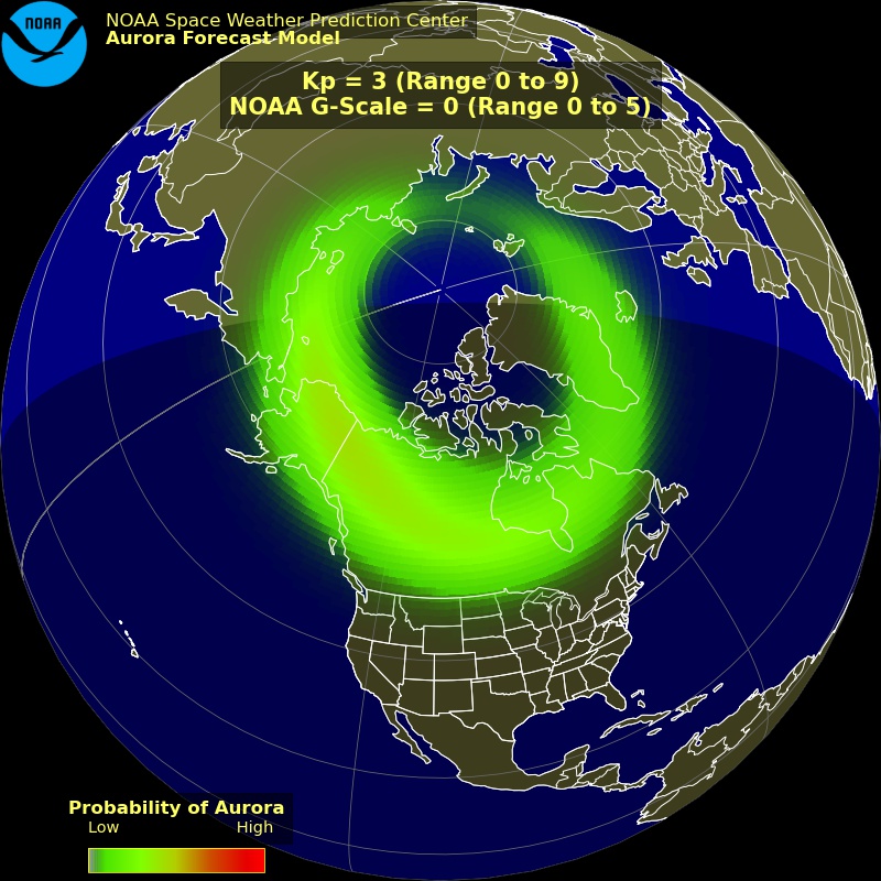 Esempio di ovale aurorale. Crediti NOAA Space Weather Prediction Center