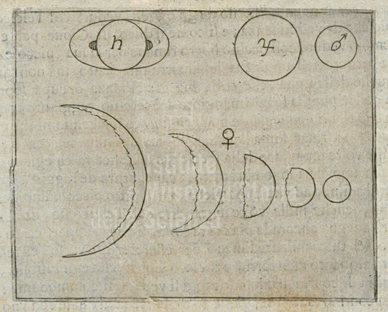 Rappresentazione galileiana delle fasi di Venere. Galileo Galilei, Il saggiatore, Roma, 1623. Biblioteca dell'Istituto e Museo di Storia della Scienza