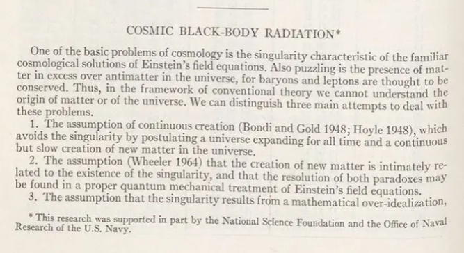 Cosmic Black Body Radiation: la prima pagina del paper, Astrophysical Journal, vol. 142, 1965 (Linda Hall Library)