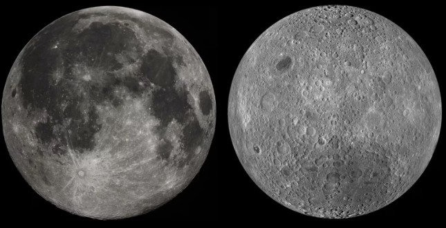 La differenza tra le facce lunari: una gran presenza di mari nella faccia vicina, una quasi totale assenza nell'altra