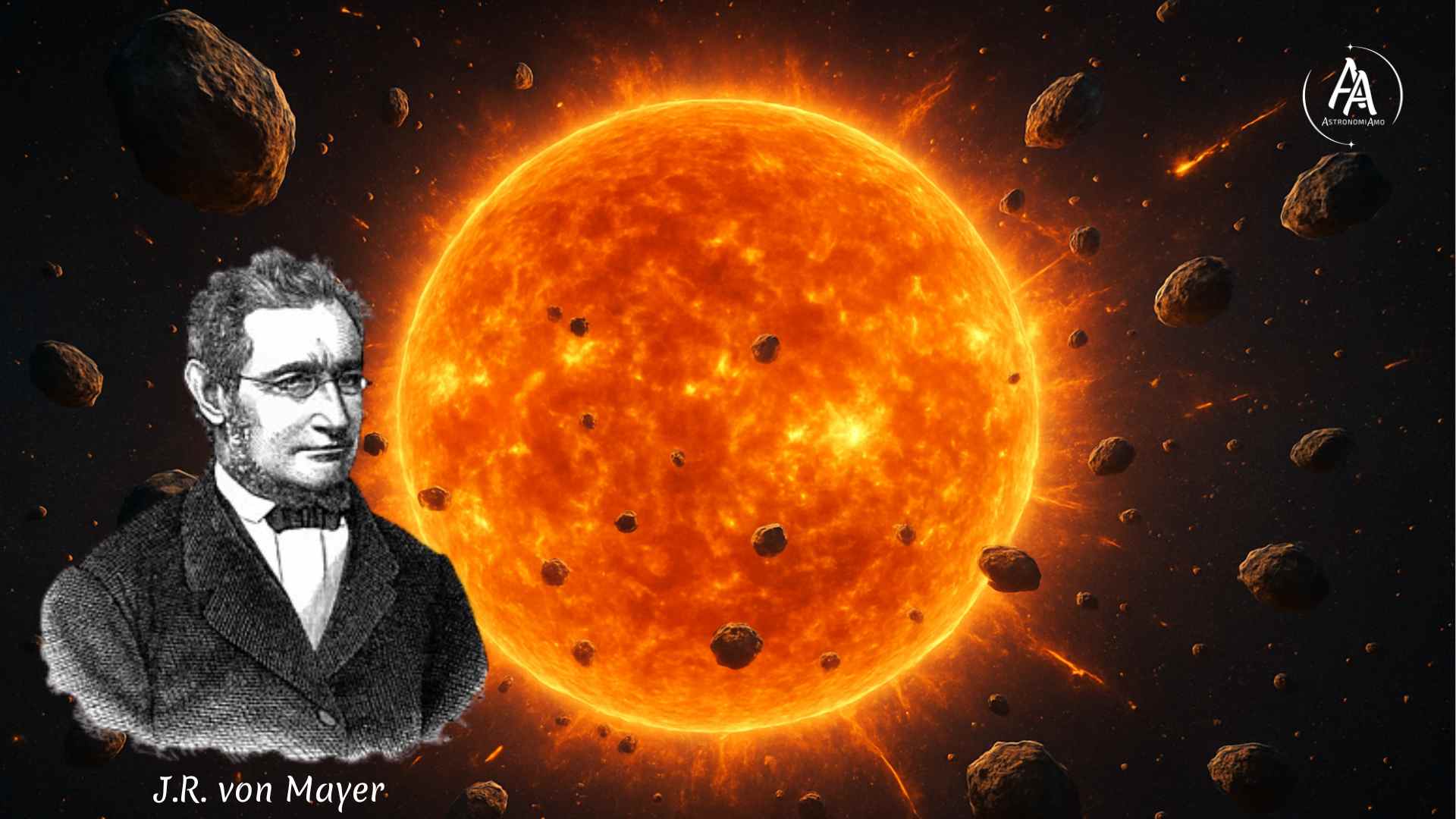 Rappresentazione artistica (creazione AI) della teoria dell'accrescimento meteoritico di J.R. von Mayer