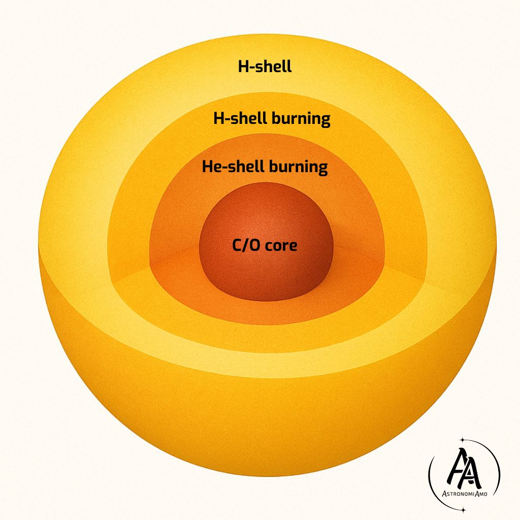 Schema di una stella AGB. Crediti AstronomiAmo APS