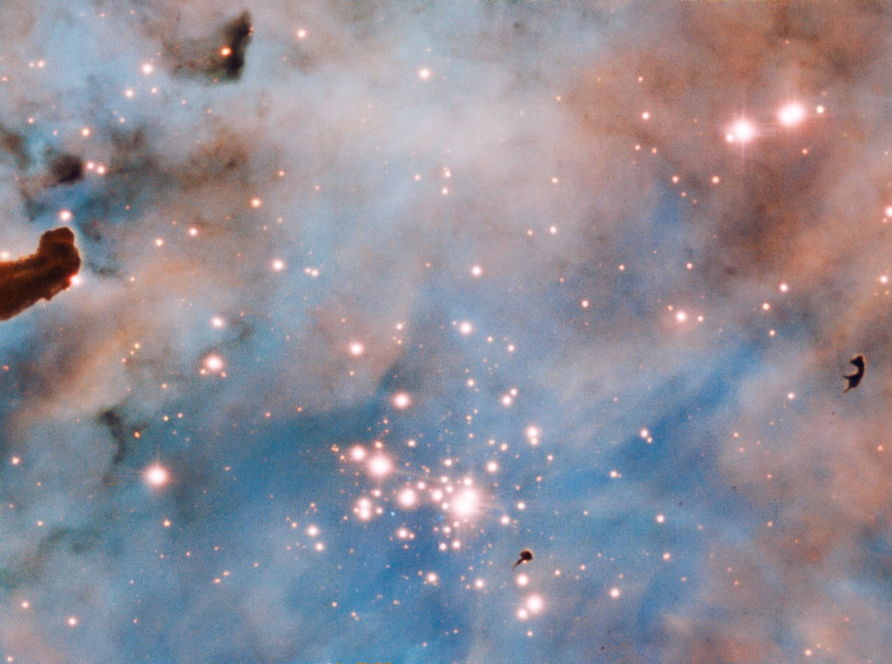 Una immagine di alcuni Globuli di Bok che si stagliano come bozzoli scuri contro la nebulosità diffusa. Crediti ESO