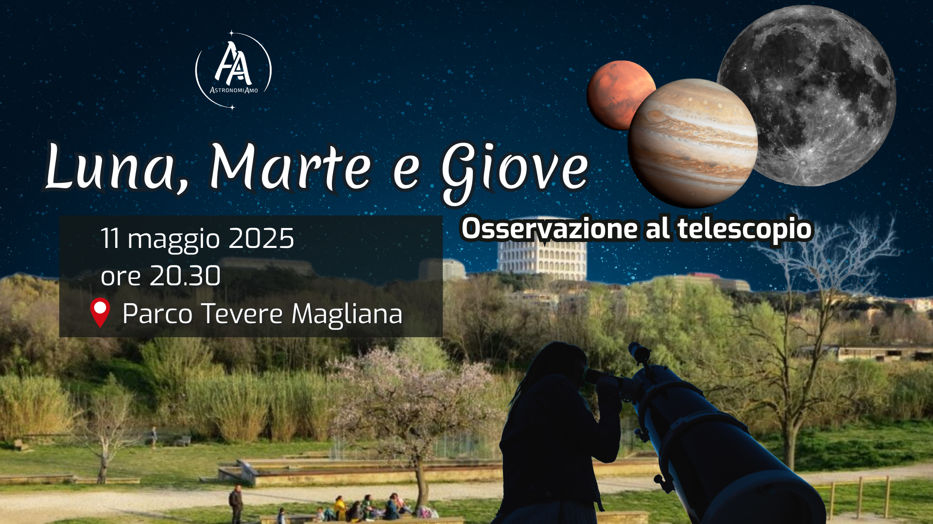 11 maggio: osservazione di Luna, Marte e Giove al telescopio